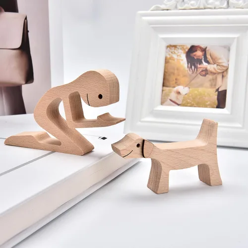 Miniatura 7 de ISHINE Wood Decor Wooden Statue Man and Dog Figurine Handmade Carved Creative Home Office Gift for Men Women Accents Decoration Natural ECO Friendly