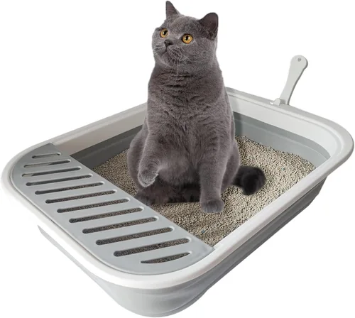 Miniatura 12 de Caja de arena plegable para gatos pequeña, 14.6 x 10.6 x 4.8 pulgadas, abierta, impermeable, de entrada baja, bandeja para orinal para gatitos