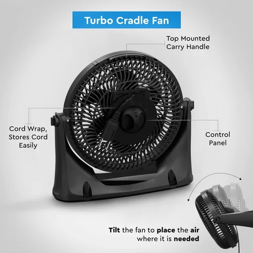 Miniatura 7 de Comfort Zone PowrCurve CZHV101BK - Ventilador de piso de 3 velocidades de 9 pulgadas con inclinación ajustable de 180 grados, 6 aspas