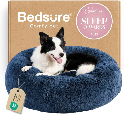 Miniatura 74 de Bedsure - Cama relajante para perro mediano, lavable, tipo dona, cama para gato, antideslizante, redonda, afelpada, mullida, de piel sintética