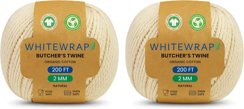 Miniatura 18 de Cordel de carnicero orgánico prémium Algodón natural de 0.047 in, 1000 pies – Apto para horno para pavo, asar carne y hornear Fuerte y versátil