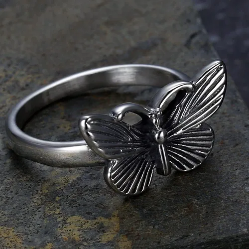 Miniatura 4 de Jude Jewelers Anillo de acero inoxidable retro vintage con diseño de mariposa