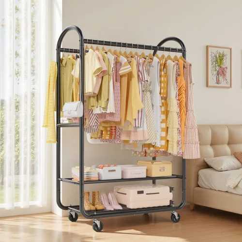 Miniatura 7 de EAGMAK Percheros de ropa resistentes para colgar ropa, 720 libras, perchero con ruedas con cerradura, organizador de armario de metal para Negro