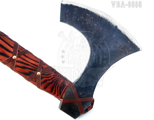 Miniatura 4 de SHINY CRAFTS® Hacha Vikinga Hecha a Mano Hacha Nórdica- Hacha Berserker de Dos Manos de 40" de Largo Hacha Forjada - Hacha Barbuda - con Funda VBA-08
