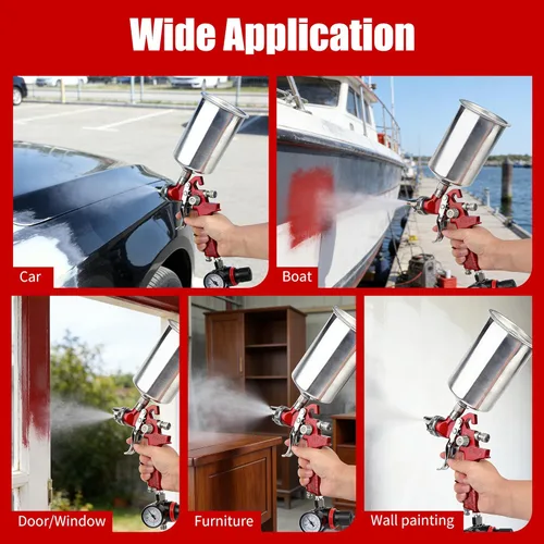 Miniatura 7 de HVLP Pistola de pintura en aerosol para automoción – El kit de pistola de pintura de alimentación por gravedad incluye 5 boquillas