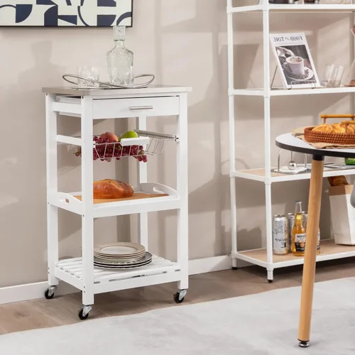 Miniatura 4 de GLACER Isla de cocina sobre ruedas, carrito de isla de cocina rodante con parte superior de acero inoxidable, carrito de almacenamiento con ruedas
