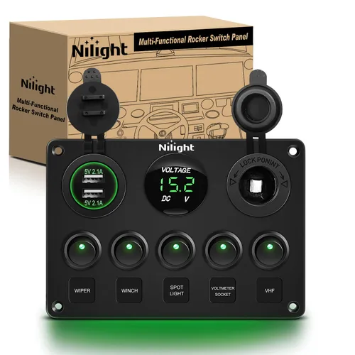 Miniatura 11 de Nilight 90101E - Cargador USB dual de 5 bandas multifunción basculante + volímetro digital + salida de 12 V, panel de interruptores precableado