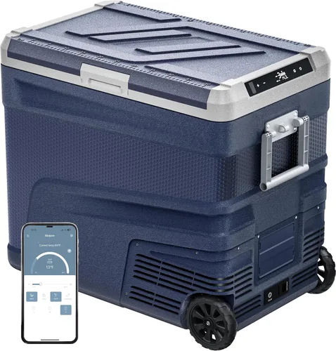 EKOJUCE Refrigerador Portátil de 12 Voltios - Enfriador Eléctrico Portátil de 68 Cuartos (65L) con Ruedas, 12/24V CC y 100-240V CA, -4℉-68℉, Control
