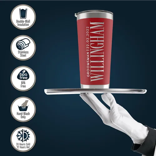 Miniatura 2 de Regalos de padrinos de boda, vaso personalizado con inicial grabada, nombre y título, 20 onzas, 3 colores, vaso de acero inoxidable de doble pared
