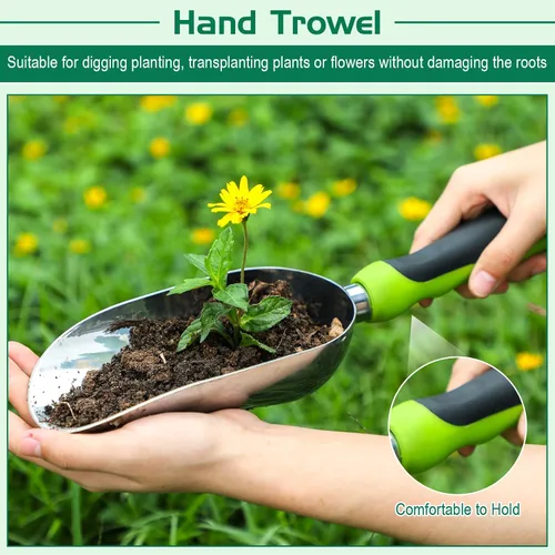 Miniatura 5 de Paleta de aluminio para trasplantadora de tierra de 13.39 x 3.82 pulgadas, herramientas de jardín a prueba de curvas, pala de mano grande