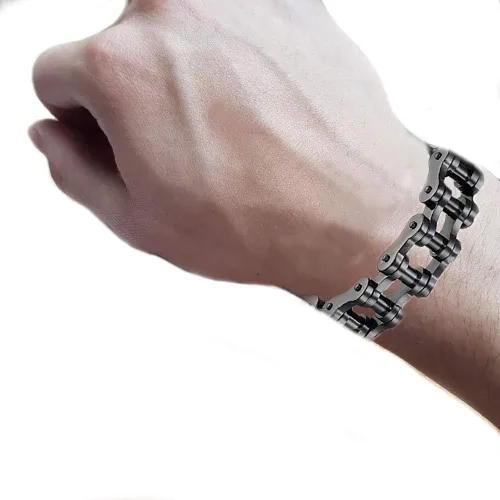 Miniatura 2 de Pulsera de cadena de eslabones de acero inoxidable para hombre, color negro, 0.906 in