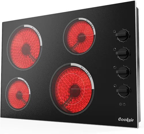 Miniatura 14 de Estufa eléctrica de 2 quemadores de 12 pulgadas, encimera eléctrica incorporada de 3000 W, estufa eléctrica radiante con 9 niveles de potencia