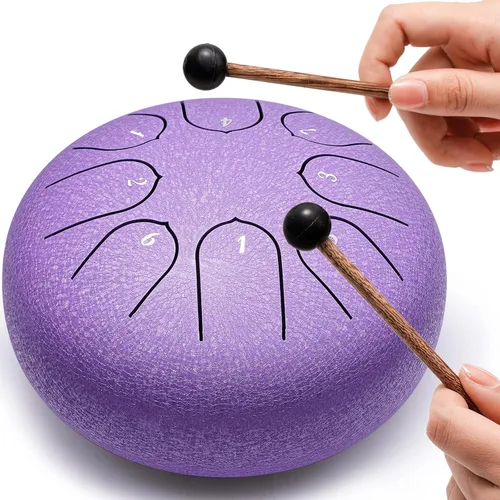 Miniatura 2 de Lronbird Percusión de tambor de lengua de acero, instrumentos musicales de 6 pulgadas, 8 notas, regalos musicales para familiares y amigos (lavanda)
