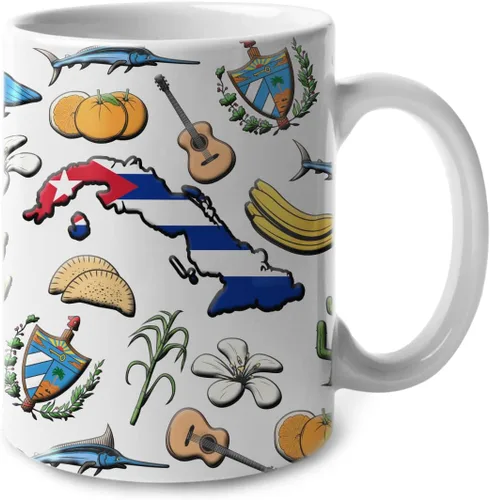 Lotacy Taza de café con símbolos de Cuba con bandera de mapa, taza de cerámica de bandera cubana de 11 onzas, recuerdo de Cuba y regalos, idea de