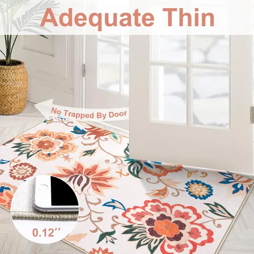 Miniatura 4 de Beeiva Alfombras florales de entrada, lavables para interiores, ultra fina, de 2 x 3 pies, antideslizante, para cocina, tapete de cachemira suave