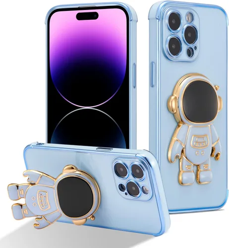 Miniatura 33 de RALEAVO Funda para iPhone 13, bonita funda de astronauta 6D con función de soporte, cubierta de enchapado de lujo, ajuste delgado, TPU suave, Púrpura