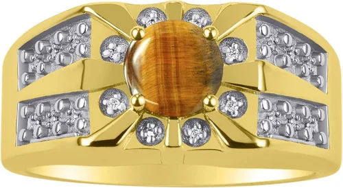 Rylos Anillos para hombre de oro amarillo de 14 quilates, diseño Starburst de 0.31 pulgadas, piedras preciosas ovaladas y diamantes brillantes