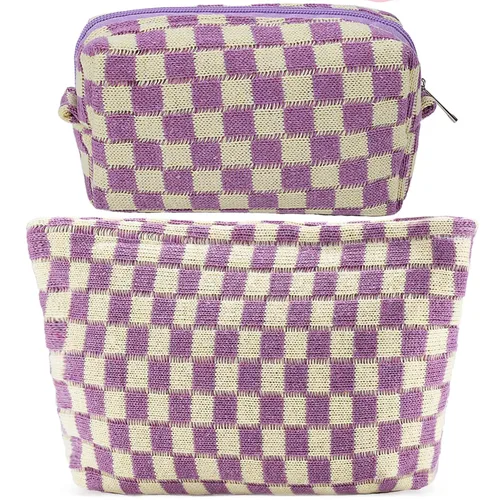 Miniatura 22 de ZLFSRQ Bolsa de maquillaje a cuadros para mujer, grande y pequeña, juego de bolsa de cosméticos a cuadros, bolsas de aseo de viaje, bolsa de Cuadros