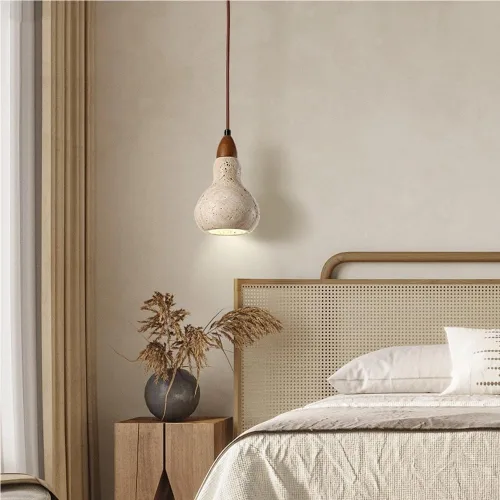 Miniatura 6 de Vintage Small Bedside Pendant Lights Mid Century Natural Stone Hanging Lamp Nordic Single Head Solid Wood Chandelier for Kitchen Island Bedroom