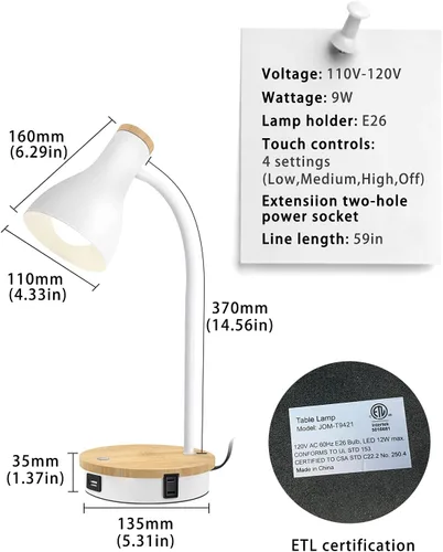 Miniatura 9 de Lámpara de escritorio de metal con carga inalámbrica, lámpara de mesa táctil, luces de lectura, lámparas de arco de escritorio para dormitorio