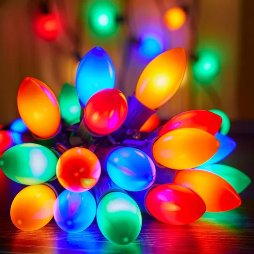 Tira de luces LED vintage C9 de Navidad para exteriores, 25 pies, multicolor, con 26 bombillas coloridas, luces impermeables conectables para