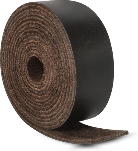 Miniatura 14 de Ringsun Tiras de cuero negro planas de 2 pulgadas de ancho para manualidades, tiras de cuero de grano completo, cordón de cuero para manualidades