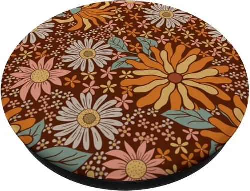 Miniatura 2 de Retro Flowers Meadow Floral Groovy 70s 1970 PopSockets intercambiables PopGrip