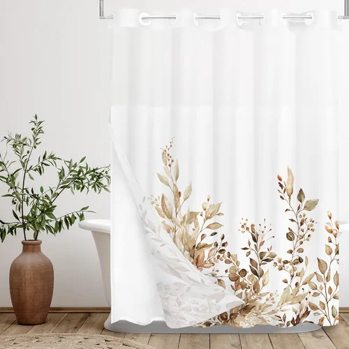 Miniatura 38 de Tititex Spun Sugar - Juego de cortinas de ducha de eucalipto azul claro, hojas de acuarela brillantes en la parte superior, decoración floral
