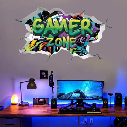 Miniatura 10 de TOARTI Adhesivos de pared 3D de juegos, calcomanías de pared para juegos para habitación de niños, zona de juegos para niños, papel tapiz de video