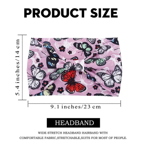 Miniatura 5 de Diademas bohemias de mariposa – Diademas elásticas con estampado floral anudado, turbante elástico para mujeres y niñas, paquete de 4 (mariposa C)