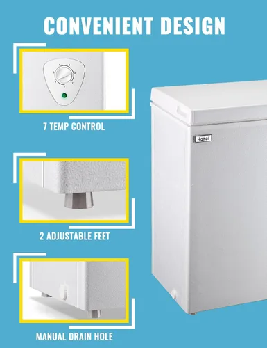 Miniatura 4 de WANAI Congelador de pecho pequeño con cesta de almacenamiento extraíble, puerta superior, compacto, 7 engranajes, control de temperatura