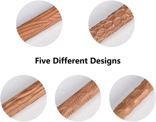 Miniatura 2 de Rodillos de mano a cuadros con textura de arcilla de madera, 5 unidades, arcilla polimérica, patrón de cerámica, herramientas de cerámica