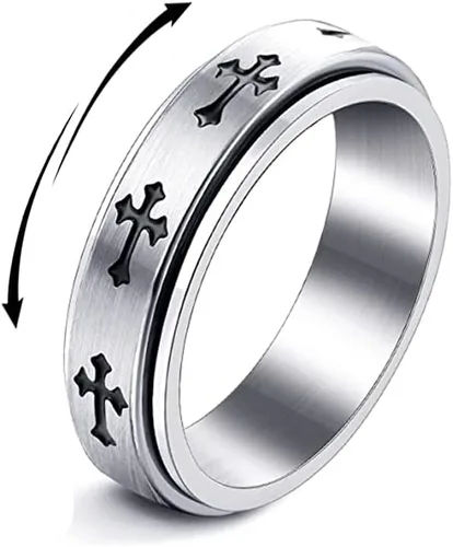 Anillo giratorio de cruz para mujeres y hombres, alivio de la ansiedad y el estrés, gira libremente, inspiraciones, banda de acero inoxidable,