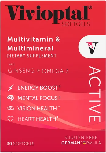 Miniatura 2 de Vivioptal Active, 30 cápsulas blandas, ginseng y omega 3, multivitamínico y multimineral, sin gluten, fórmula alemana