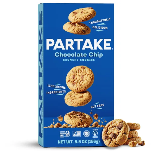 Galletas crujientes con chispas de chocolate Partake sin gluten, veganas, libres de los 9 alérgenos principales, incluyendo lácteos, trigo, soja,