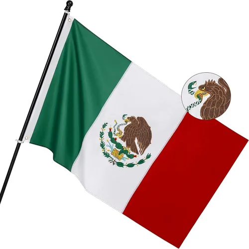 Bandera de México de 3 x 5 pies para exteriores, nailon resistente, rayas cosidas, a prueba de decoloración, de larga duración, bandera nacional