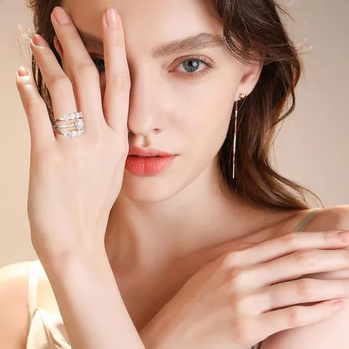 Miniatura 2 de SMILEST 5 Stone Moissanite Rings for Women, D Color VVS1 Clarity Brilliant Round Lab Created Diamond Rings 14K White Yellow Rose Gold Vermeil