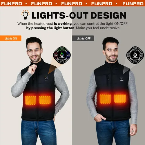 Miniatura 3 de FUNPRO Heated Vest men, Lightweight Heated Jacket with 10000mAh Battery Pack, 5 in 1 Smart Controller, Lights-out Design