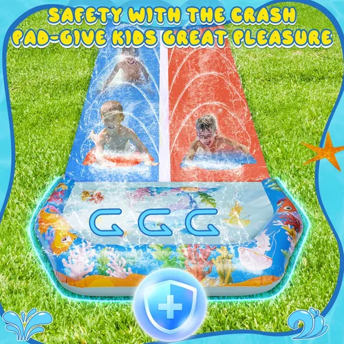 Miniatura 5 de Toboganes de agua dobles de 40 pies para niños y adultos, toboganes de agua extralargos con 2 bodyboards, resistentes, juguetes inflables gigantes