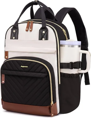 Miniatura 37 de Mochila para laptop para mujer, mochila de viaje de trabajo de 15.6 pulgadas con cargador USB, mochila universitaria impermeable, mochila