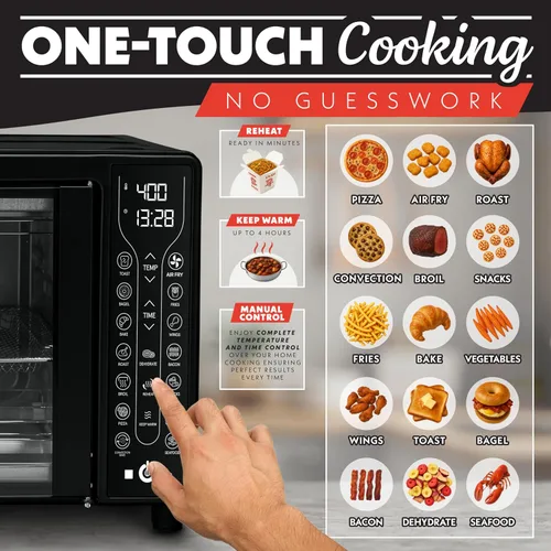 Miniatura 2 de Gourmia FryForce - Horno tostador con freidora de aire para puerta francesa, capacidad de 6 rebanadas, 360°, pantalla digital con 17 ajustes Negro