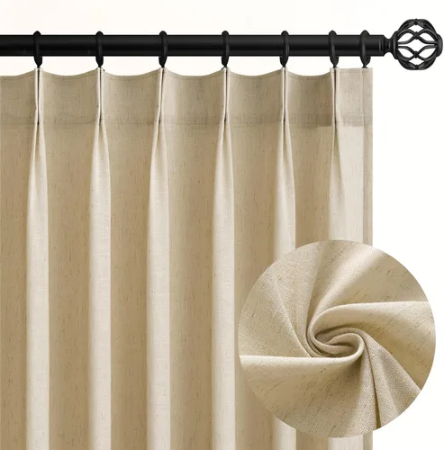 Miniatura 16 de Topfinel 2 paneles de cortinas plisadas de lino beige y blanco de 63 pulgadas de largo, para dormitorio y sala de estar, cortinas semitransparentes