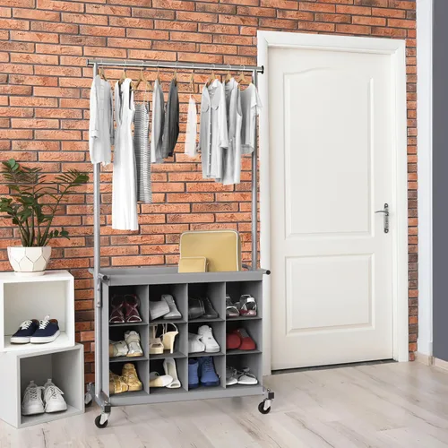 Miniatura 5 de Simple Houseware Perchero con barra extensible y organizador de 16 zapatos, gris