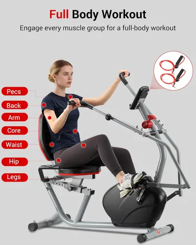 Miniatura 4 de ECHANFIT Recumbent Exercise Bike with Arm Exerciser for Home - Elliptical Recumbent Cross Trainer with Backlit Display, Pulse Sensor, 8-Level