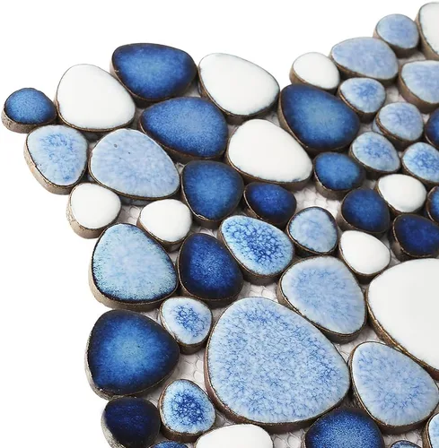 Miniatura 2 de Parrotile Azulejos Azules de Guijarros para Piso de Ducha, Mosaico para Salpicadero de Baño, Azulejos de Pared (5 Hojas)
