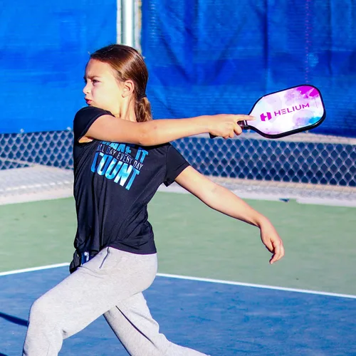 Miniatura 7 de Helium Paleta de pickleball para niños, (2 unidades, POW! y Girl Power), tamaño infantil, núcleo de panal ligero, cara de golpe de grafito, agarre