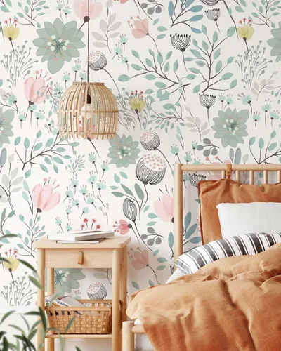 Miniatura 3 de Papel tapiz floral pastel, papel tapiz botánico autoadhesivo extraíble, papel tapiz floral para despegar y pegar
