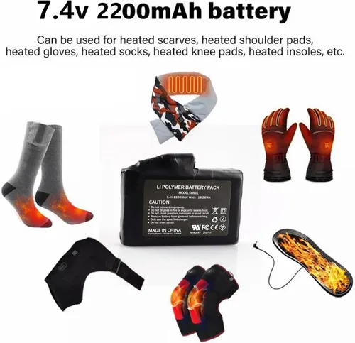 Miniatura 6 de Baterías Recargables Li-Polímero 7.4V 2200mAh/3500mAh/5000mAh, Batería Recargable para Ropa Calentada Li-Ion, Reemplazo de Batería para Guantes