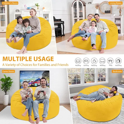 Miniatura 241 de Puf de 5 pies, puf grande con relleno de espuma viscoelástica, sofá puff esponjoso con funda de terciopelo holandés, puf redondo para sala de estar