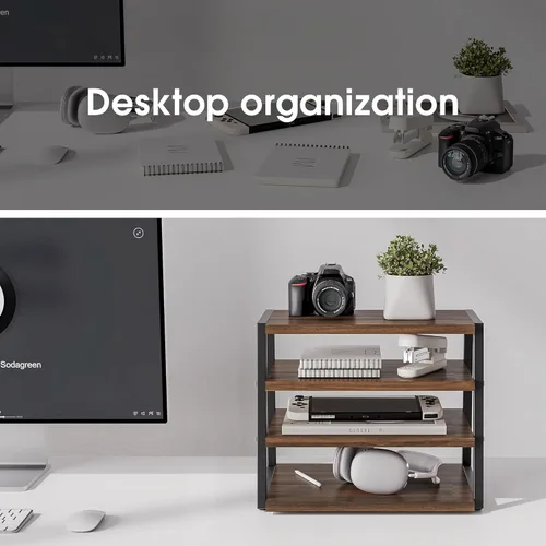 Miniatura 6 de Fenge Organizador de Estante de Escritorio, Estante de Escritorio de 4 Niveles, Estantes de Oficina de Madera y Metal, Organizador de Archivos